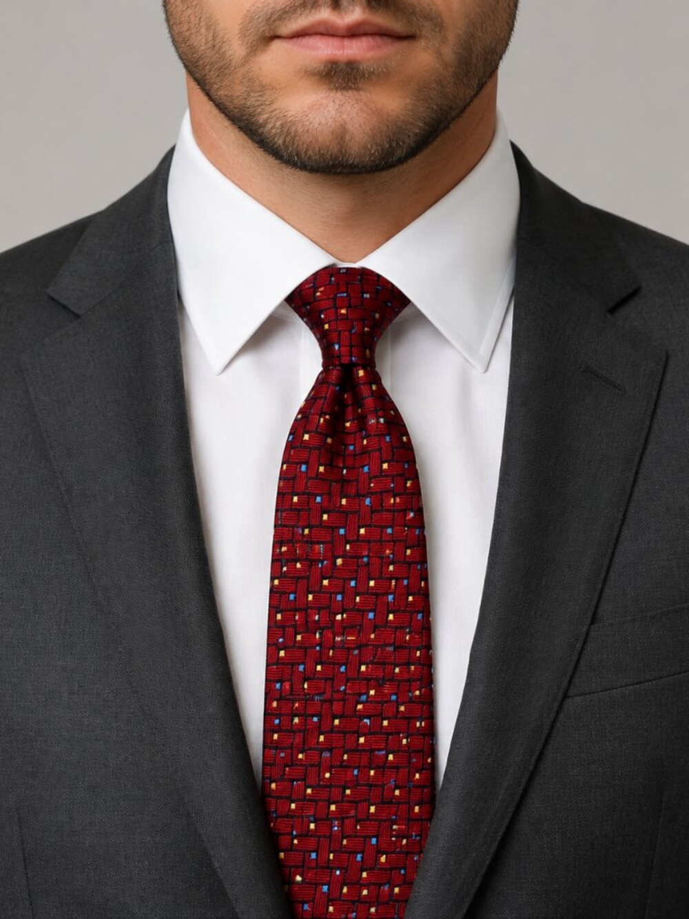 Umo Lorenzo Mens Red Geometric Wide Tie 58x4 Retro Y2K Officecore Necktie